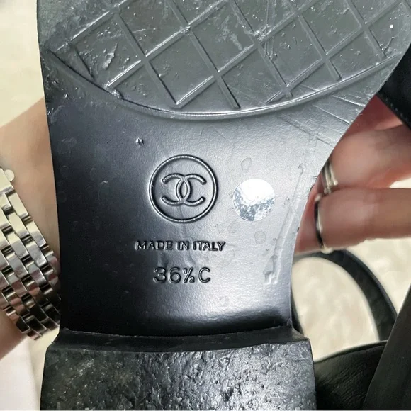 Chanel 23P Mary Jane Ankle Strap Black Leather CC Logo Flat Shoes 36.5 - Picture 10 of 11